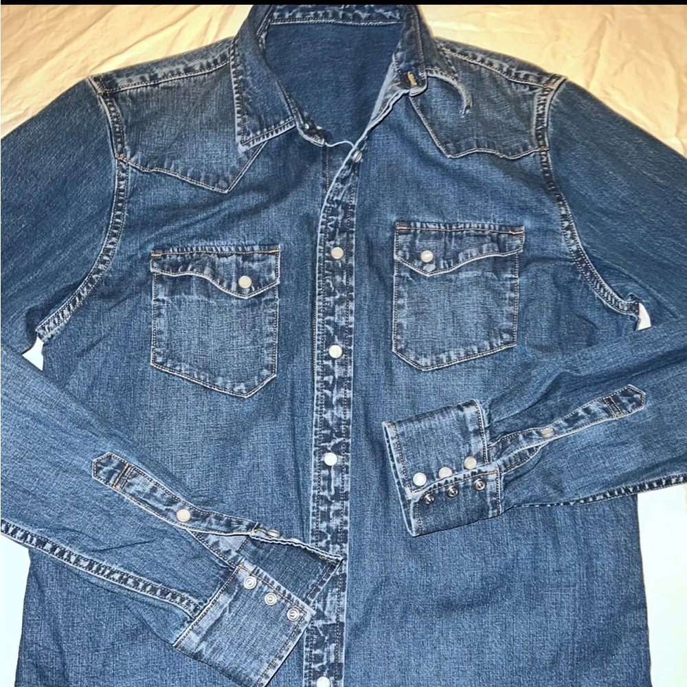 GAP Western Style Blue Denim Casual Button Down Shirt